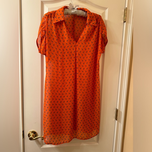 NWOT Women’s 🦩 Flamingo Print Summer Boutique Dress In Orange And Blue Size S - Picture 6 of 10